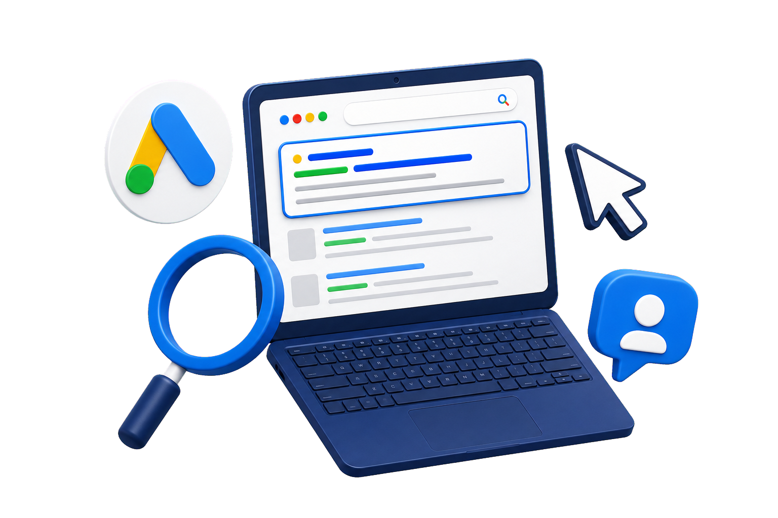 Google Ads com anúncio patrocinado no topo da Rede de Pesquisa